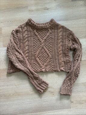 Free People Cropped Cable Knit Sweater - Brown